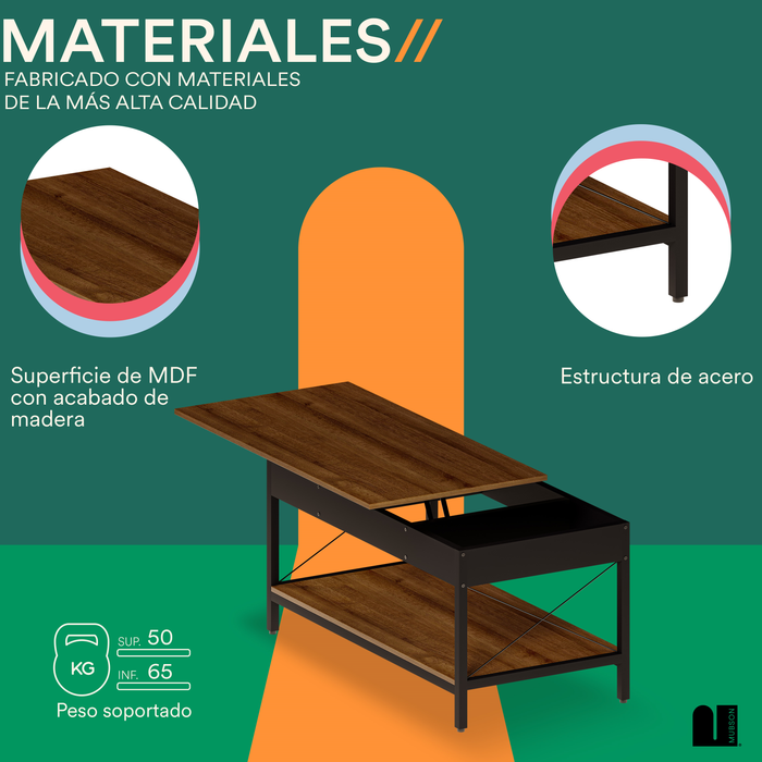 MUBSON Mesa de Centro Repisas y Compartimiento Central Piare
