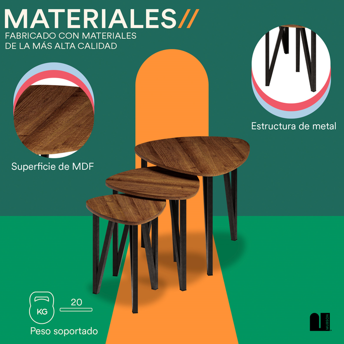 Mubson Set de 3 Mesas de Centro para Sala o Recámara Parga