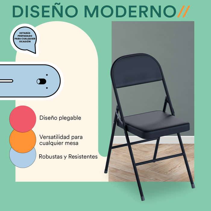 Mubson Set de 4 Sillas Plegable de Metal Multiusos Reven