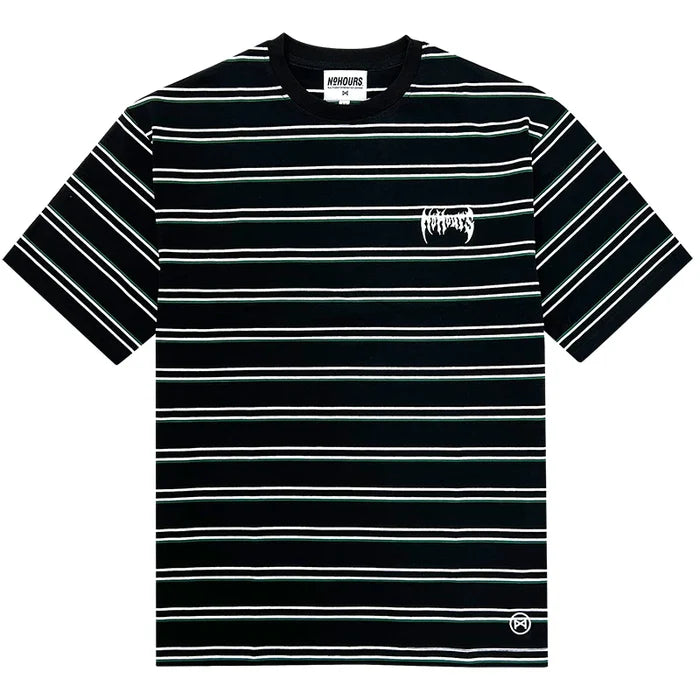 No Hours Time Code Black/Green/White Striped S/s Shirt