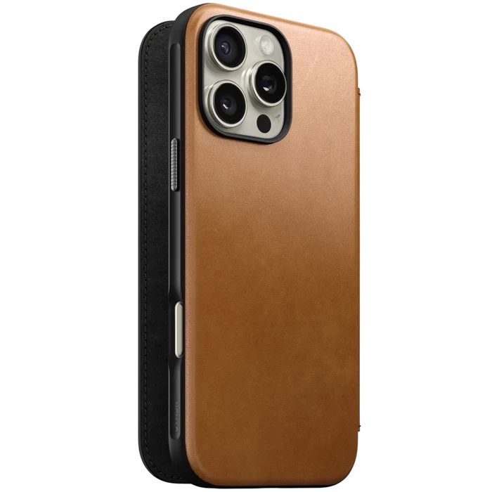Nomad Modern Leather Folio Case for iPhone 16 Pro Max - English Tan