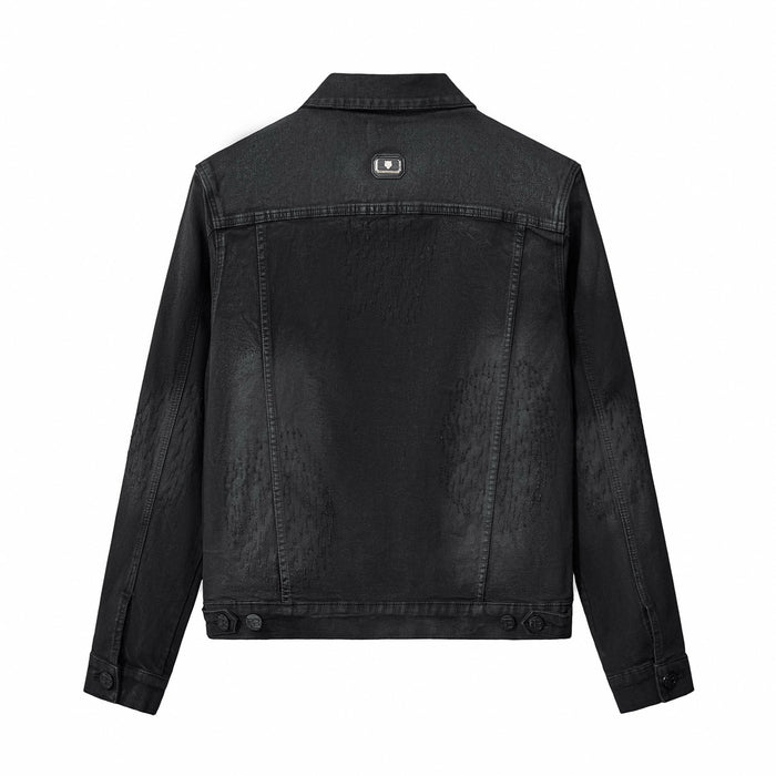 Obsidian Distressed Denim Jacket BLACK