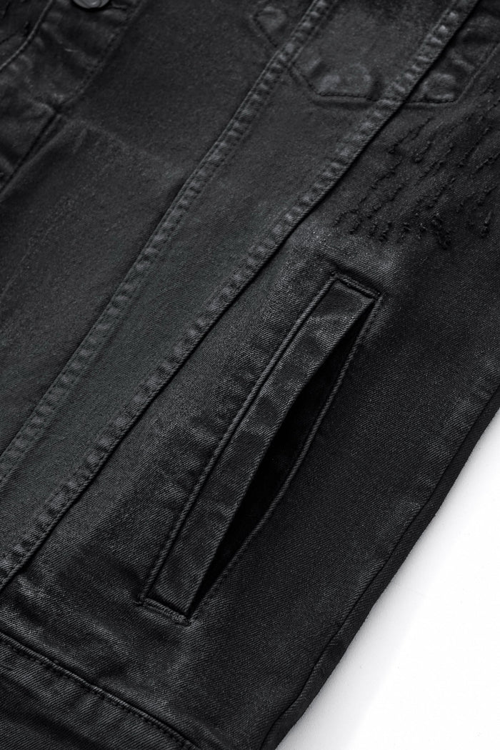 Obsidian Distressed Denim Jacket BLACK