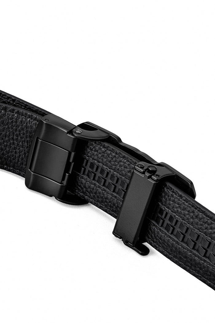 Ostrich-Emb. Leather Lion Auto BKL Belt – Blackout BLACK/BLACK