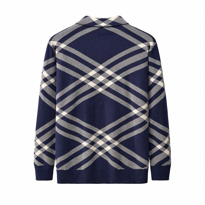 Paramount Lattice Knit Polo LS NAVY