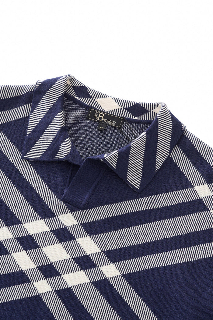 Paramount Lattice Knit Polo LS NAVY