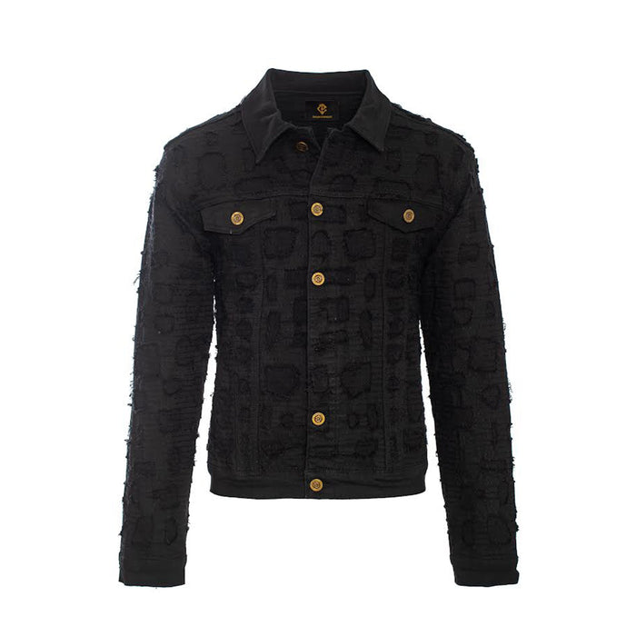 Patchwork Distressed Denim Jacket + Jeans SET - BLACK - Dudes Boutique