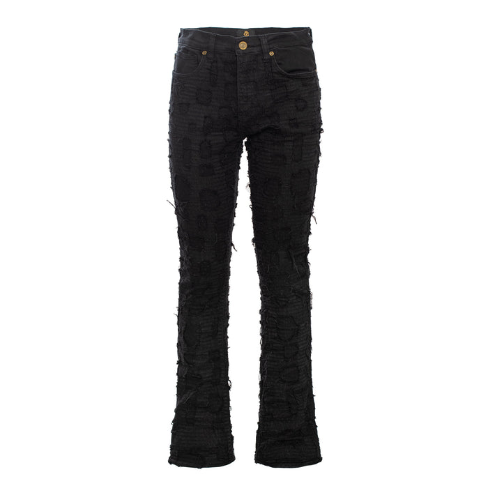 Patchwork Distressed Denim Jacket + Jeans SET - BLACK - Dudes Boutique