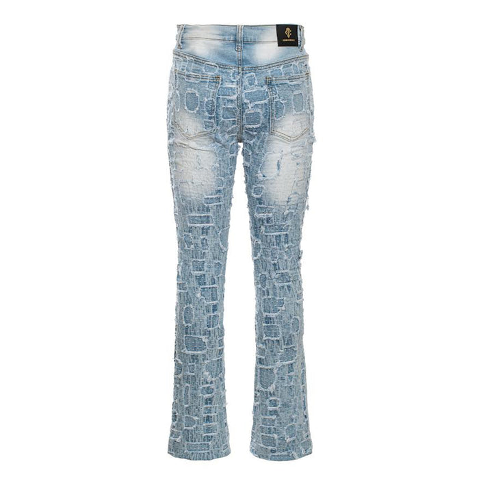 Patchwork Distressed Denim Jacket + Jeans SET - LIGHT BLUE - Dudes Boutique