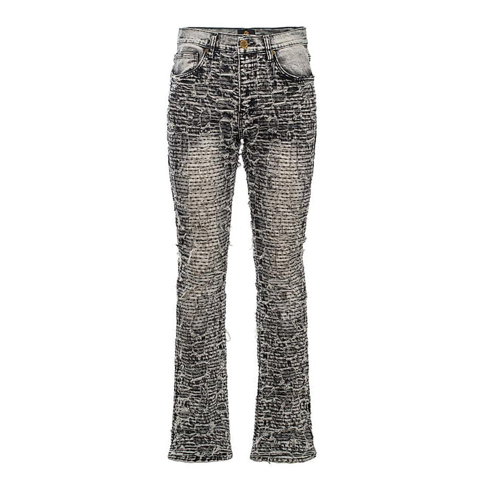 Patchwork Distressed Denim Jeans - Century Penthouse SMOKE