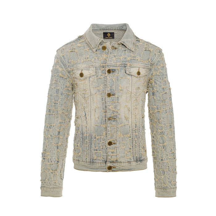 Patchwork Distressed Denim Jacket + Jeans SET - TAN - Dudes Boutique