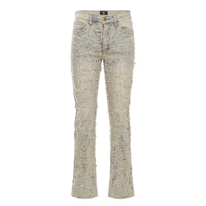 Patchwork Distressed Denim SET - TAN