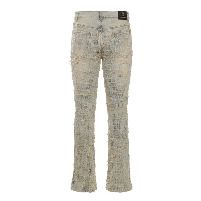 Patchwork Distressed Denim SET - TAN