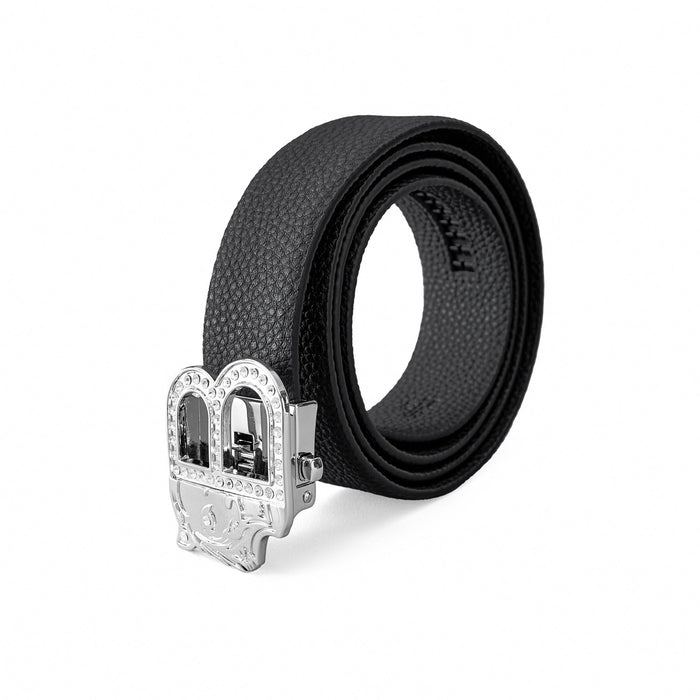 Pebbled Leather Auto BKL Belt – Silver Ed. SILVER/BLACK