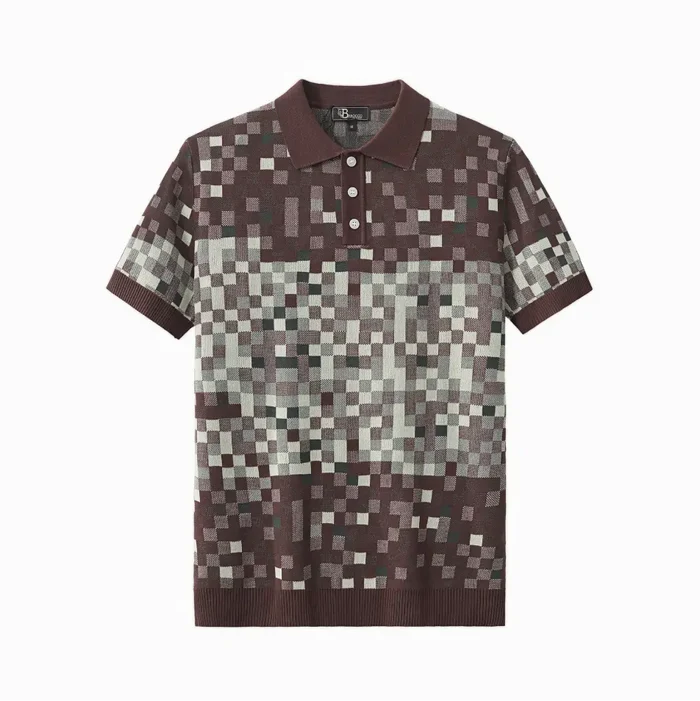 Pixel Fade Knit Polo KHAKI