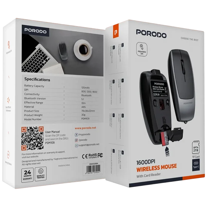 Porodo Wireless Mouse USB-C charging