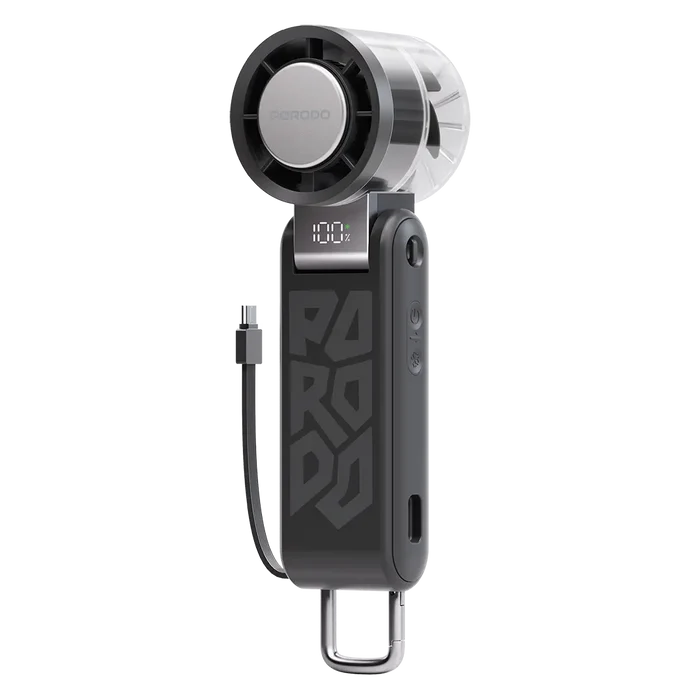 Porodo Chillo Volt Foldable Handheld Fan with Semiconductor Cooling & Power Bank Function - Black