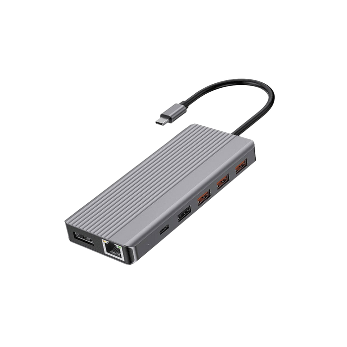 Powerology 13-in-1 Dual HDMI & DisplayPort USB-C Hub Ethernet - Gray