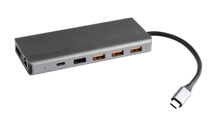Powerology 13-in-1 Dual HDMI & DisplayPort USB-C Hub Ethernet - Gray