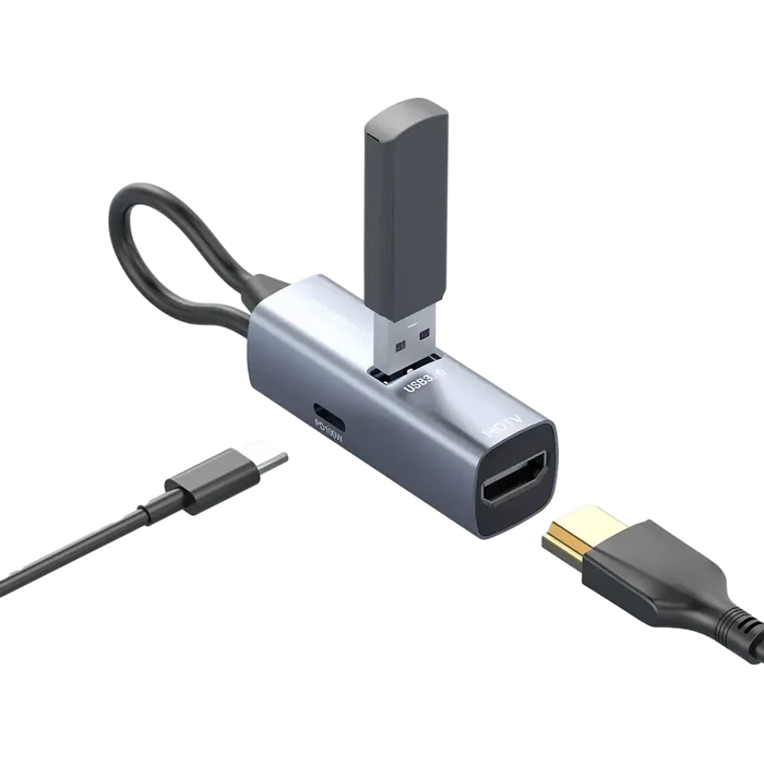 Powerology Aluminum Mini USB-C Hub - Black