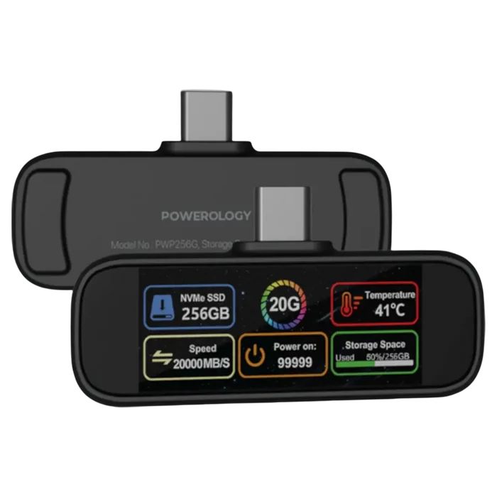 Powerology VaultX 256GB Mini Portable SSD Drive - Black