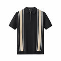 Retro Stripe Zip Knit Polo BLACK/KHAKI