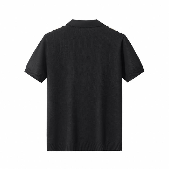 Retro Stripe Zip Knit Polo BLACK/KHAKI