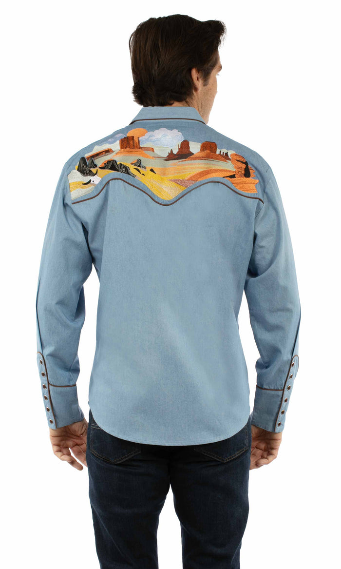 Scully Men’s Buffalo Desert Embroidered Western Shirt