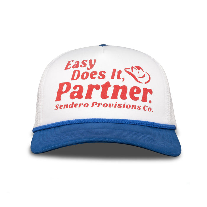 Sendero Easy Does It White Red Blue Foam Mesh Trucker Snapback Hat