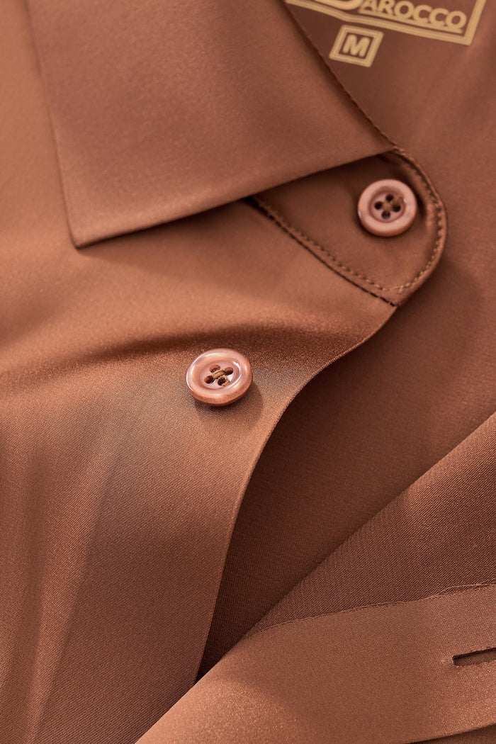 SIGNATURE SATIN STITCHLESS LS Shirt COFFEE