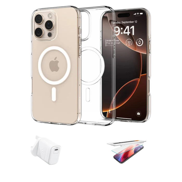 Spigen iPhone Bundle Pack (Liquid Crystal MagFit Case + Screen Protector + 30W Charger)