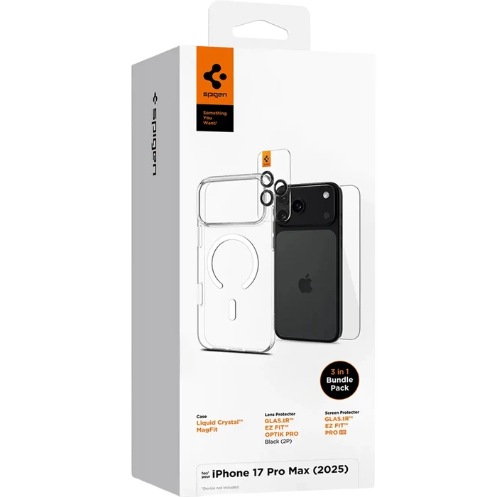 Spigen MagSafe Clear Case With Screen Protector And Lens Protector Transparent Bundle for iPhone 17 Pro Max