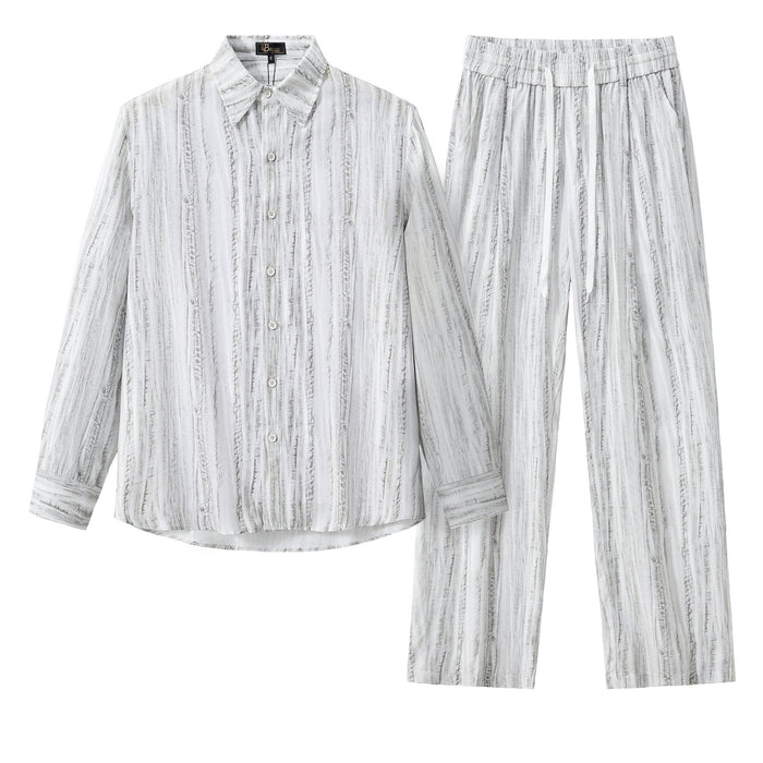 Strata Set – Printed Long Sleeve Shirt & Pant GREY