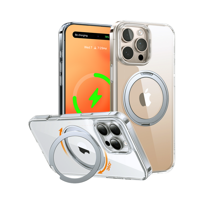 TOORAS Ostand Pro 360° Rotate Stand MagSafe Case for iPhone 16 Pro - Transparent #color_transparent