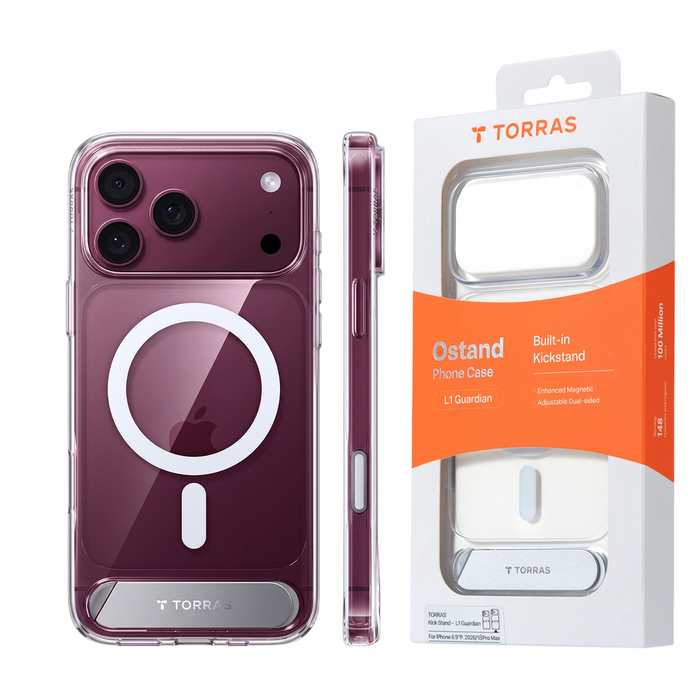 Torras Ostand L1 Case for iPhone 17 Pro Max / iPhone 18 Pro Max - Clear #color_clear