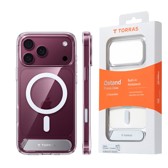 Torras Ostand L1 Case for iPhone 17 Pro / iPhone 18 Pro - Clear #color_clear