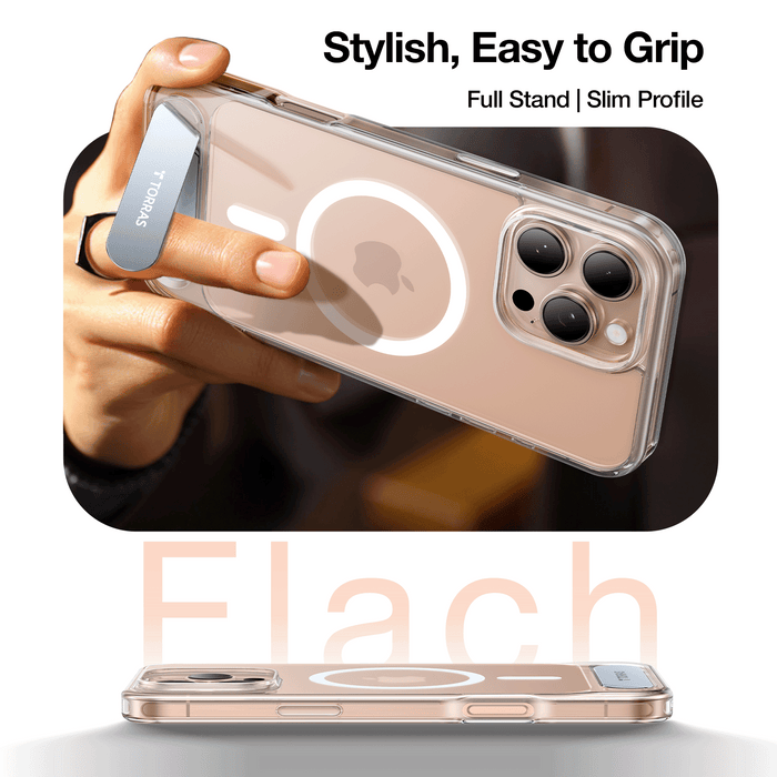 TORRAS Pstand Horizontal and Vertical Kickstand MagSafe Case for iPhone 16 Pro Max - Desert Gold #color_desert-gold