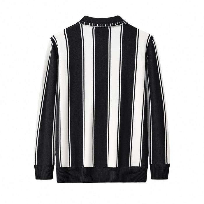 Vanguard Stripe Knit Polo LS BLACK