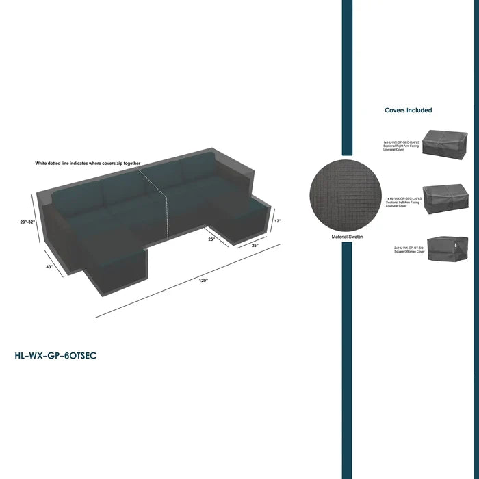 Harmonia Living WeatherX Covers For 6 Piece Sectional with Ottoman Set 1