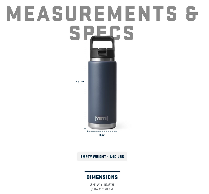 Yeti Rambler 26oz Navy Matching Straw Cap Water Bottle